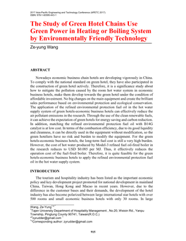 The Study of Green Hotel Chains Use Green Power in Heating Or Boiling System by Environmentally Friendly Technology Ze-Yung Wang