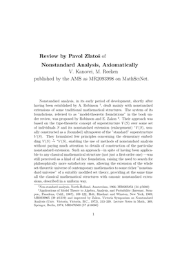 Review by Pavol Zlatoš of Nonstandard Analysis