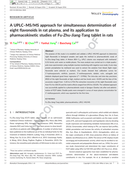 A UPLC–MS/MS Approach for Simultaneous Determination of Eight Flavonoids in Rat Plasma, and Its Application to Pharmacokinetic