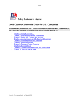 Doing Business in Nigeria: 2013 Country Commercial Guide