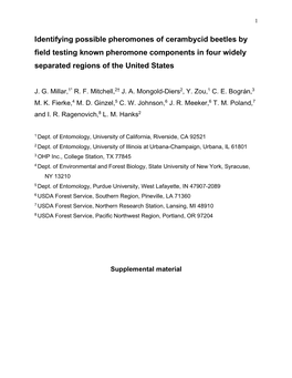 Identifying Possible Pheromones of Cerambycid Beetles by Field Testing Known Pheromone Components in Four Widely Separated Regions of the United States