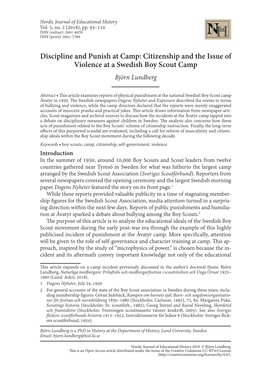 Discipline and Punish at Camp: Citizenship and the Issue of Violence at a Swedish Boy Scout Camp Björn Lundberg