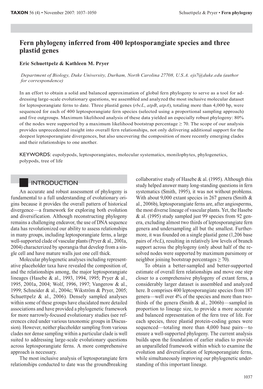 Fern Phylogeny Inferred from 400 Leptosporangiate Species and Three Plastid Genes