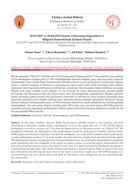 Türkiye Jeoloji Bülteni Geological Bulletin of Turkey 62 (2019) 167-180 Doi: 10.25288 Tjb.559947