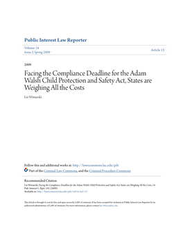 Facing the Compliance Deadline for the Adam Walsh Child Protection and Safety Act, States Are Weighing All the Costs Liz Winiarski