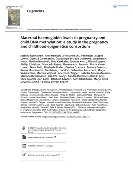 Maternal Haemoglobin Levels in Pregnancy and Child DNA Methylation: a Study in the Pregnancy and Childhood Epigenetics Consortium