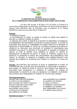 Extrait Du Registre Des Deliberations Du Conseil De La Communaute D’Agglomeration De Saint-Dizier, Der & Blaise