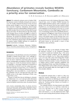 Abundance of Primates Reveals Samkos Wildlife Sanctuary, Cardamom Mountains, Cambodia As a Priority Area for Conservation C