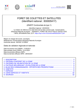 FORET DE COLETTES ET SATELLITES (Identifiant National : 830005417)