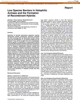 Low Species Barriers in Halophilic Archaea and the Formation of Recombinant Hybrids