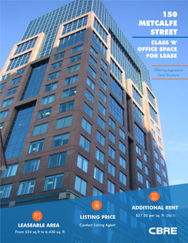 150 Metcalfe Street Class ‘A’ Office Space for Lease