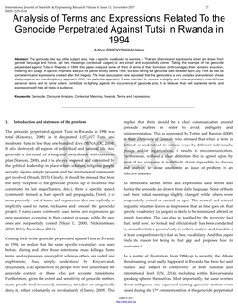 Analysis of Terms and Expressions Related to the Genocide Perpetrated Against Tutsi in Rwanda in 1994 Author: BIMENYIMANA Valens