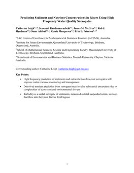 Predicting Sediment and Nutrient Concentrations in Rivers Using High Frequency Water Quality Surrogates