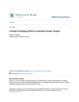 A Study of Dredging Effects in Hampton Roads, Virginia