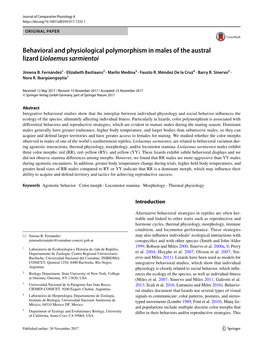 Behavioral and Physiological Polymorphism in Males of the Austral Lizard Liolaemus Sarmientoi