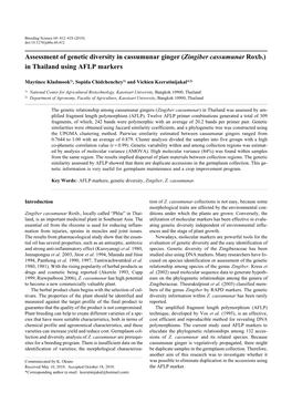 (Zingiber Cassumunar Roxb.) in Thailand Using AFLP Markers