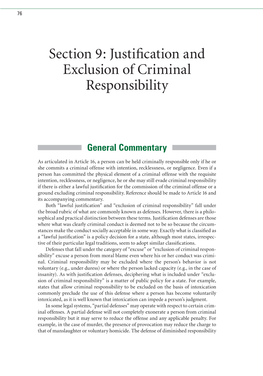 Section 9: Justification and Exclusion of Criminal Responsibility