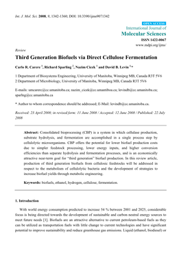 Third Generation Biofuels Via Direct Cellulose Fermentation