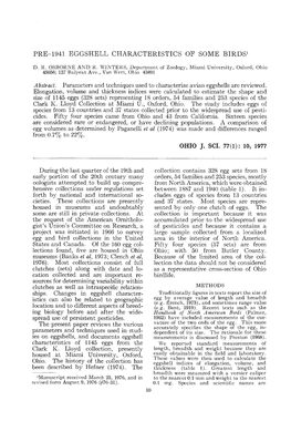 Pre-1941 Eggshell Characteristics of Some Birds1