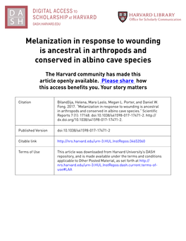 Melanization in Response to Wounding Is Ancestral in Arthropods and Conserved in Albino Cave Species
