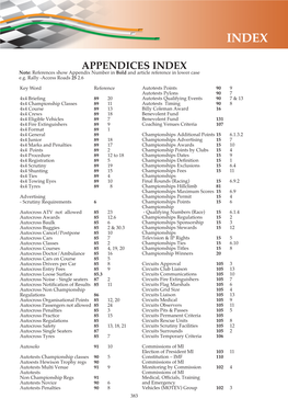 APPENDICES INDEX Note: References Show Appendix Number in Bold and Article Reference in Lower Case E.G