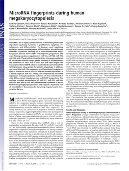 Microrna Fingerprints During Human Megakaryocytopoiesis