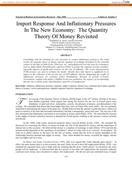 The Quantity Theory of Money Revisited: Inflationary