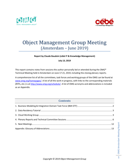 Object Management Group Meeting (Amsterdam – June 2019)