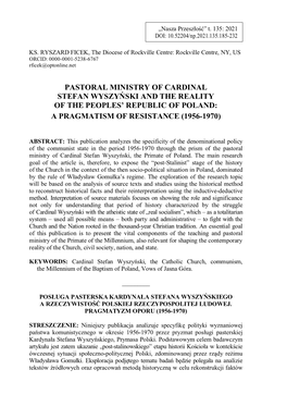 Pastoral Ministry of Cardinal Stefan Wyszyński and the Reality of the Peoples’ Republic of Poland: a Pragmatism of Resistance (1956-1970)