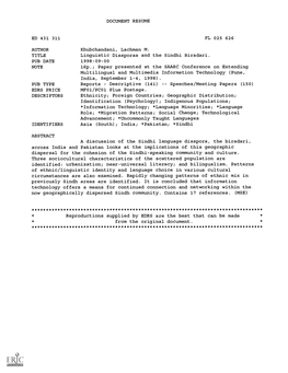 DOCUMENT RESUME AUTHOR Linguistic Diasporas and the Sindhi