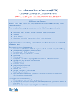 Draft Coverage Guidance on Home Birth As Posted for Public Comment 11/14/2014 to 8 A.M