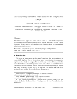 The Complexity of Central Series in Nilpotent Computable Groups