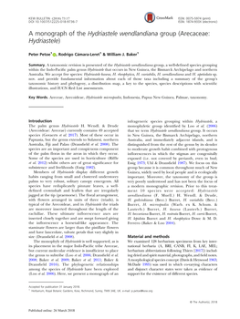 A Monograph of the Hydriastele Wendlandiana Group (Arecaceae: Hydriastele)