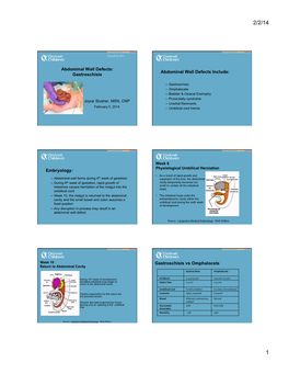 Gastroschisis Abdominal Wall Defects Include: Embryology