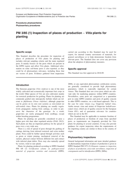 PM 3/85 (1) Inspection of Places of Production – Vitis Plants for Planting