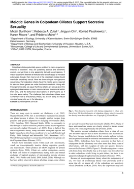 Meiotic Genes in Colpodean Ciliates Support Secretive Sexuality Micah Dunthorn 1,∗ Rebecca A