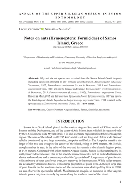 Notes on Ants (Hymenoptera: Formicidae) of Samos Island, Greece