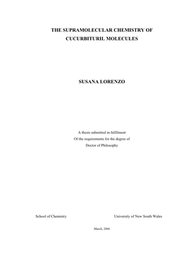 The Supramolecular Chemistry of Cucurbituril Molecules