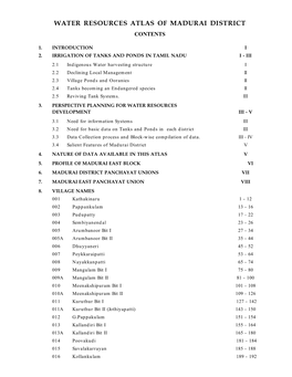 Water Resources Atlas of Madurai District Contents