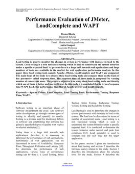 Performance Evaluation of Jmeter, Loadcomplete and WAPT