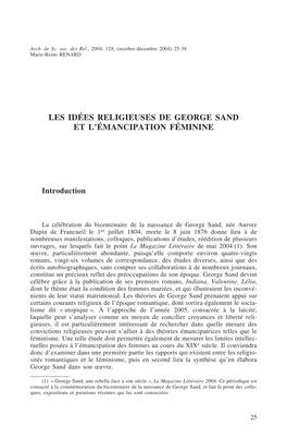 Les Idées Religieuses De George Sand Et L’Émancipation Féminine