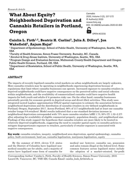 What About Equity? Neighborhood Deprivation and Cannabis Retailers