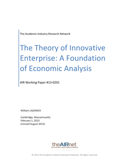 The Theory of Innovative Enterprise: a Foundation of Economic Analysis