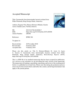 Carotenoids from Heterotrophic Bacteria Isolated from Fildes Peninsula, King George Island, Antarctica