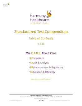 Standardized Test Compendium Table of Contents 2.2.18