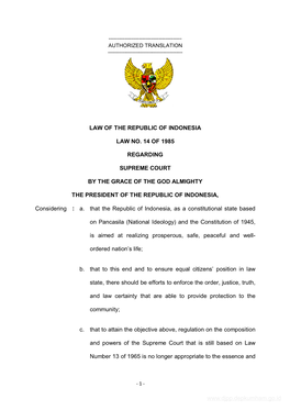 Law of the Republic of Indonesia Law No. 14 of 1985