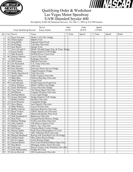 Qualifying Order & Worksheet Las Vegas Motor Speedway UAW
