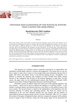 OPENNESS and CLOSEDNES THAT CAUSED T Hamid Bouyah S AND