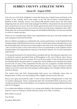 SURREY COUNTY ATHLETIC NEWS (Issue 60 - August 2009)