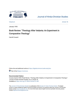 Theology After Vedanta: an Experiment in Comparative Theology"